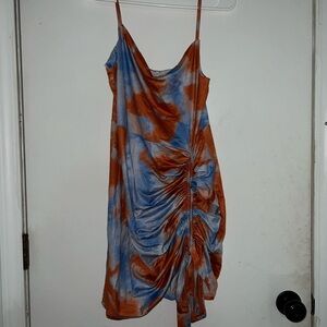 Asymmetrical Tie-Dye Dress in Orange and Blue